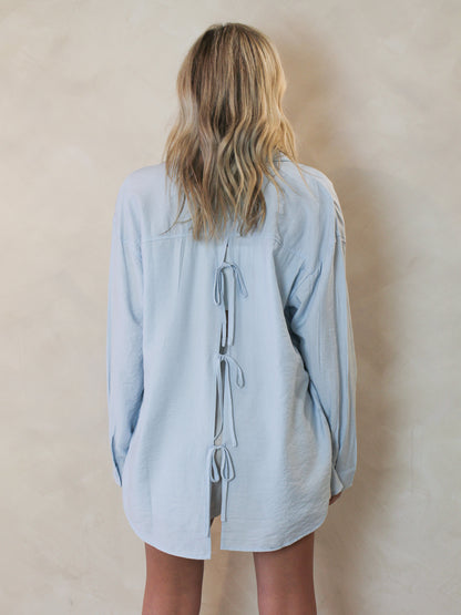 Light Blue Button Up with Tie Back Details 