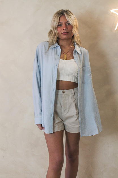 Light Blue Button Up Top for Women