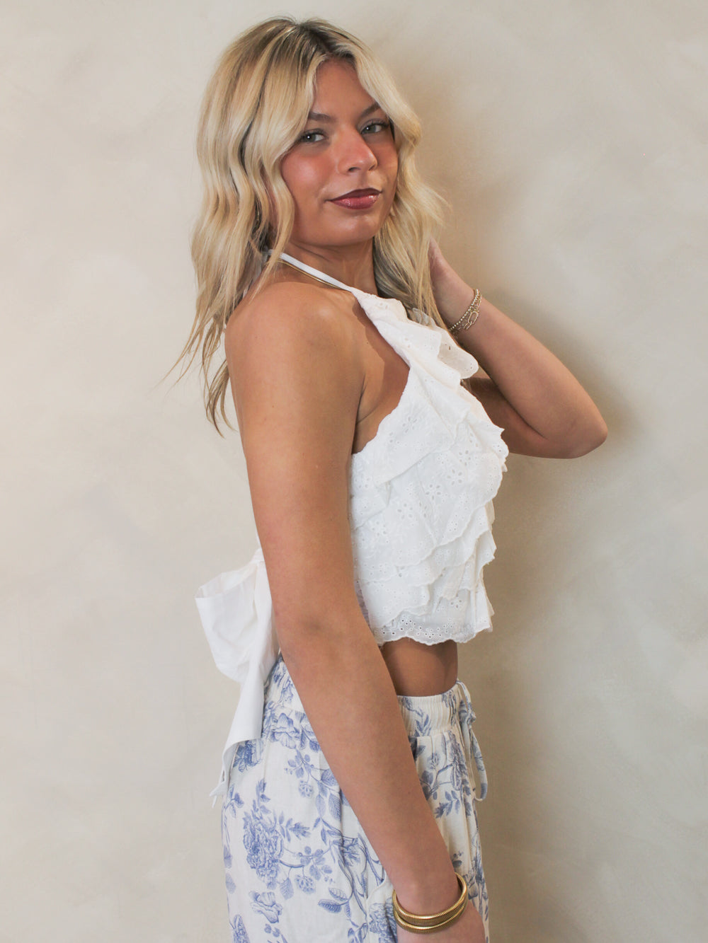 White Ruffle Halter Top