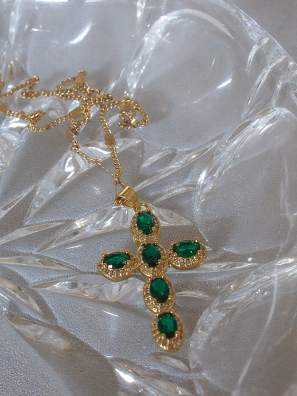 Beautiful Emerald Green Cross Necklace