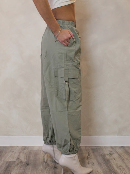 SIDE PROFILE OF OLIVE JOGGERS
