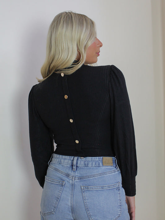 Black Top with Gold Button Detail 