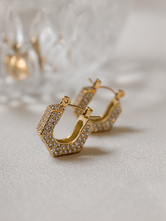 CLEAR RHINESTONE GEOMETRIC HOOP EARRINGS