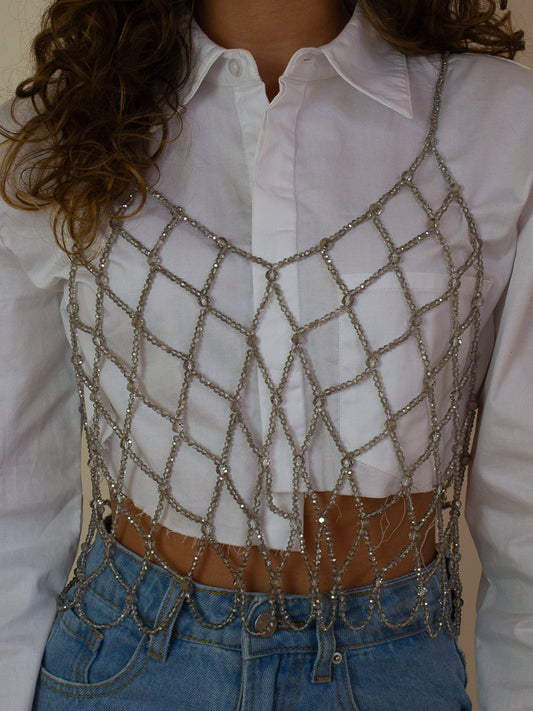 Stunning Silver Beaded Tank Top 
