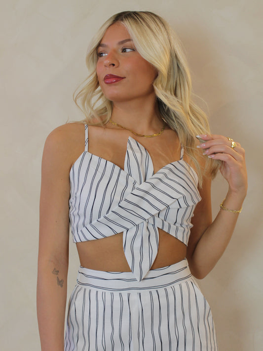 WHITE STRIPE CROP TOP WITH BOW DETAIL
