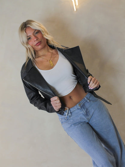 Classic Black Leather Jacket Outfit 