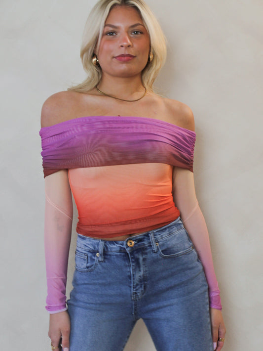 Long Sleeve Ombre Off The Shoulder Summer Top
