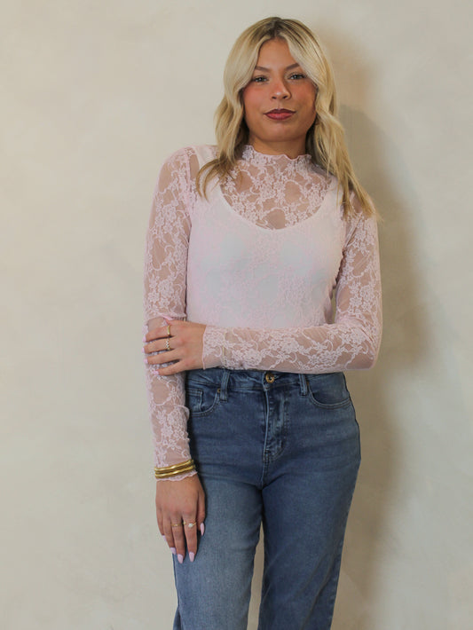 Light Pink Lace Long Sleeve Top