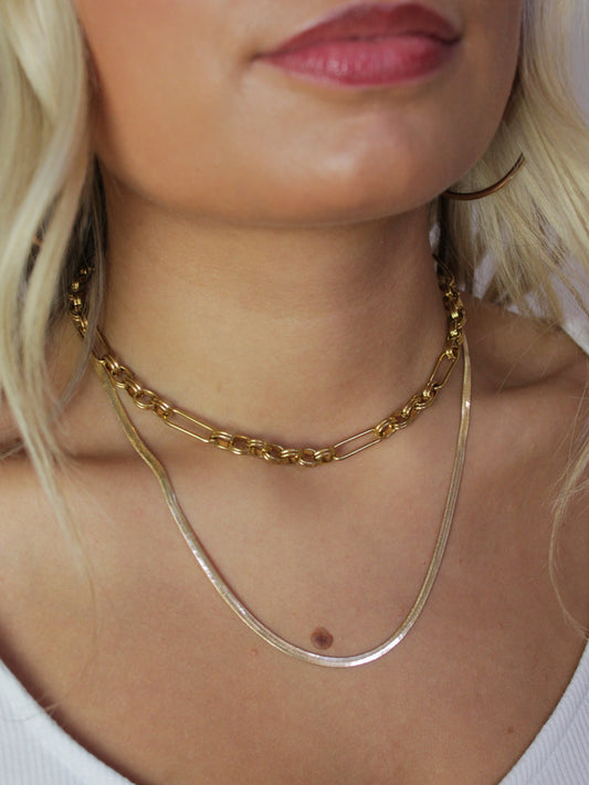 Layered Gold Necklaces - Herringbone Necklace 
