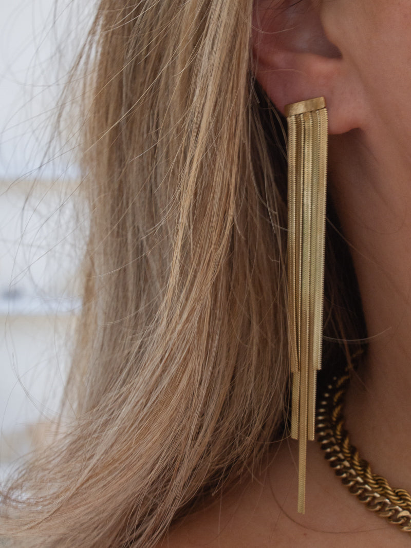 Gold Duster Earring with Snake Chains