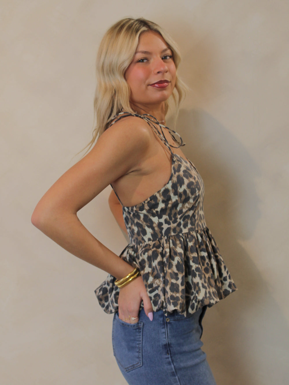 Leopard Bubble Hem Tank Top 