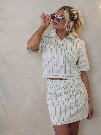 White Denim Skirt And Shirt Set 