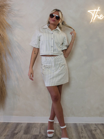 White Denim Skirt Set