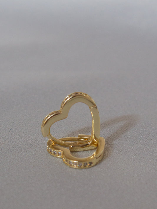 Small Heart Hoop Earrings in Gold 