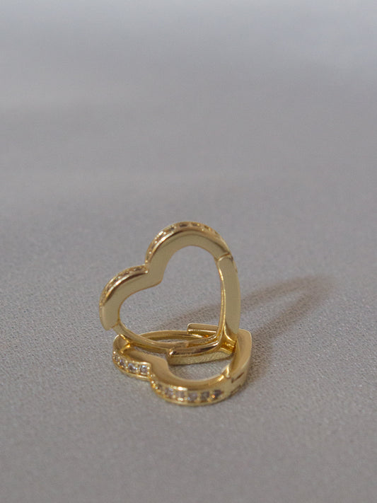 Small Heart Hoop Earrings in Gold