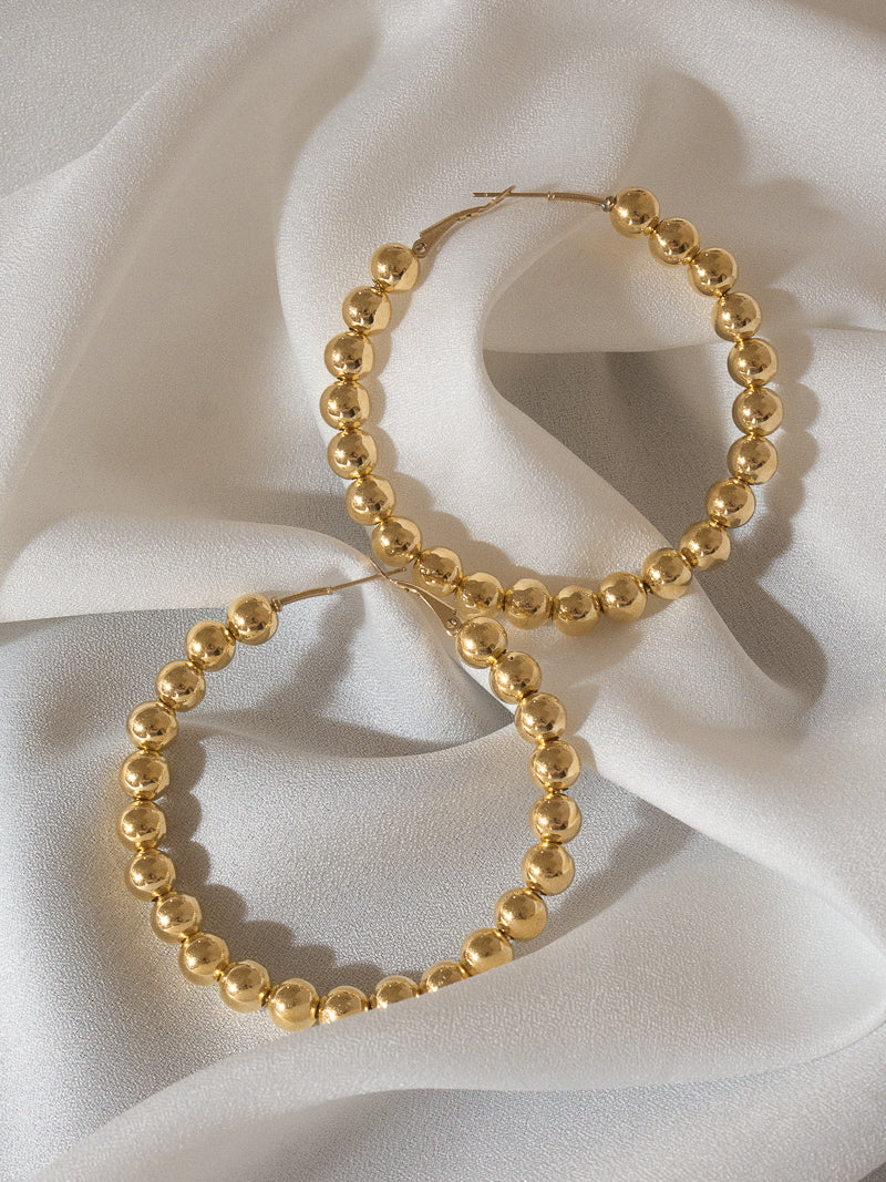 Large Gold Beaded Hoop Earrings 