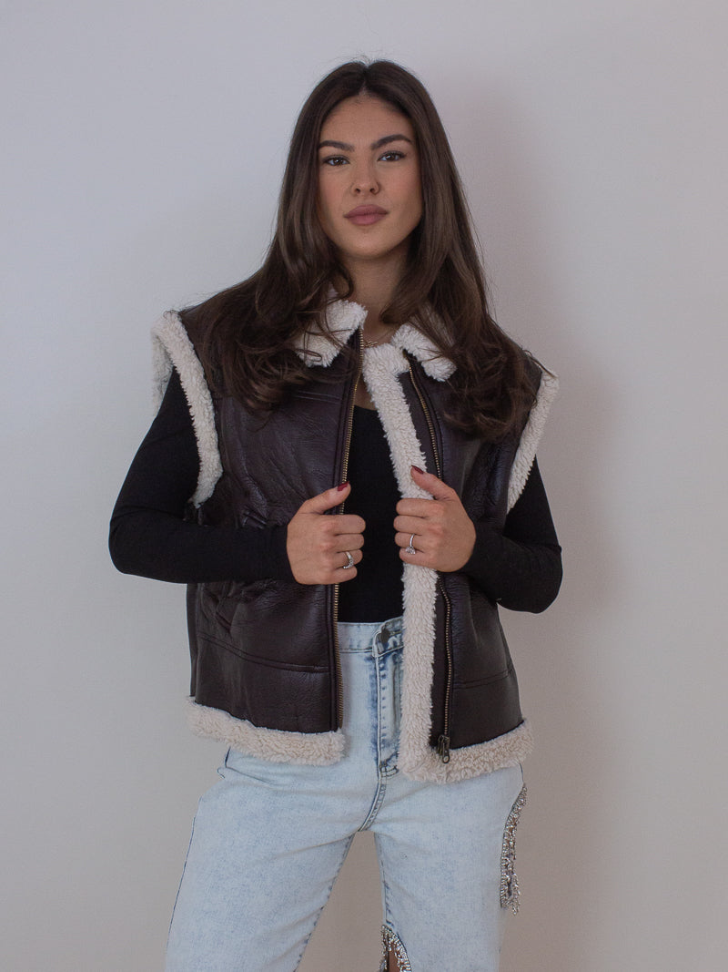 Faux Leather Shearling Vest