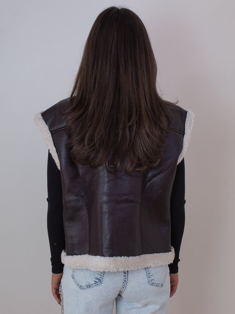 Brown Faux Fur Leather Vest