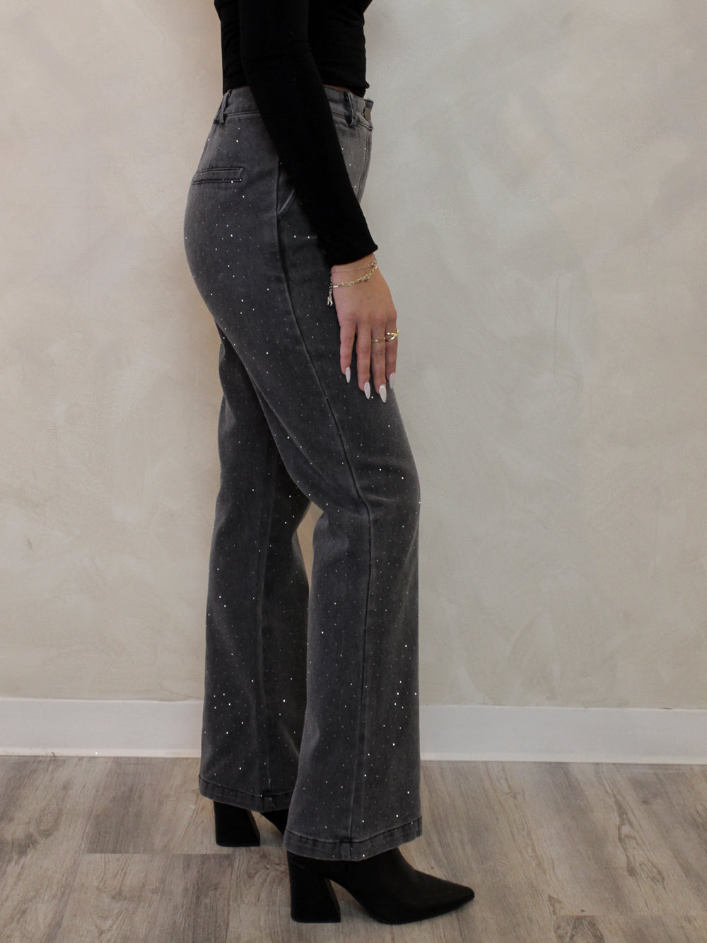 Grey denim jeans with diamente sparkles all over 