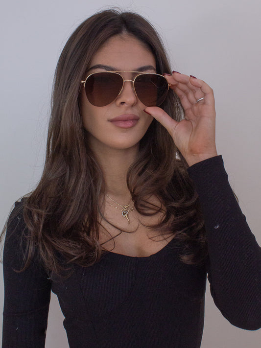 Brown Frameless Aviator Sunglasses 