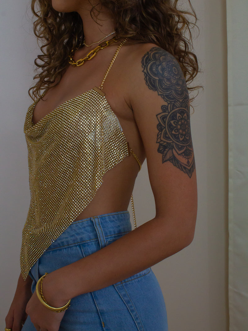 SPARKLING GOLD CHAIN HALTER