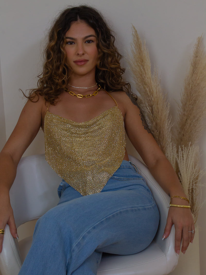 GOLD CHAIN MAIL OPEN BACK TOP