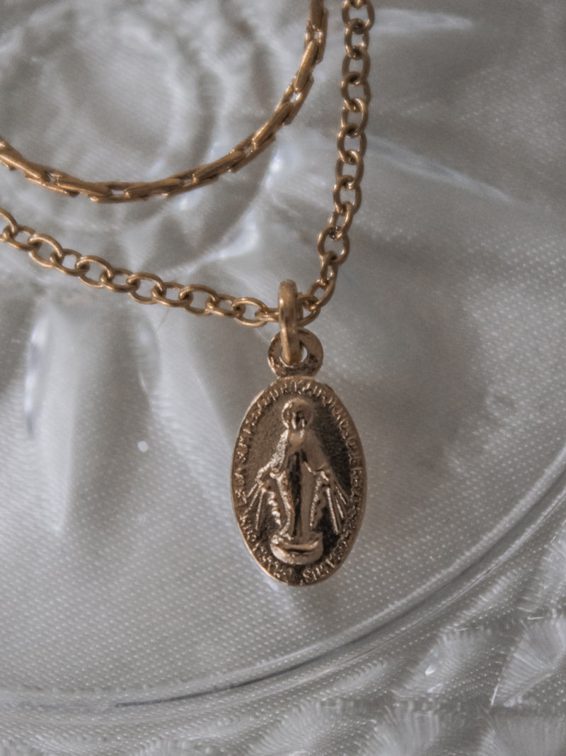 Gold Saint Mary Charm Necklace 