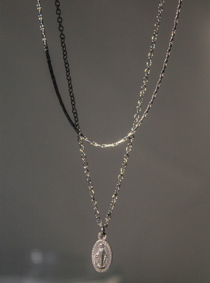 Silver Double Layered Saint Mary Necklace 