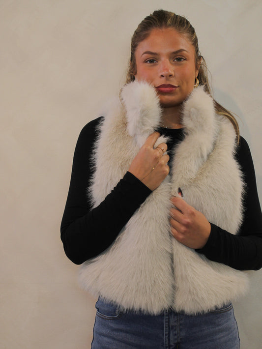 Plush cream fur vest