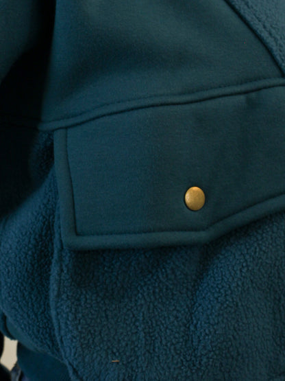 Detail view of teal pullover sweat shirt 