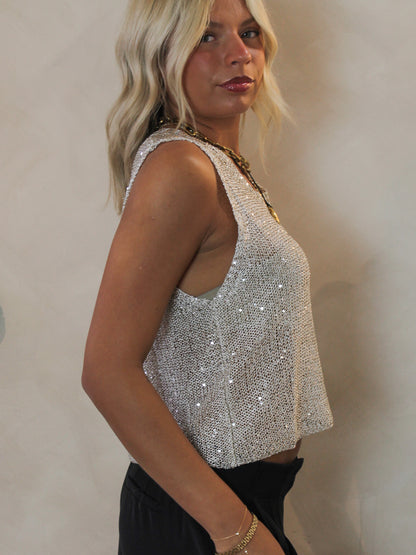 Gold sequin knit top for woman 