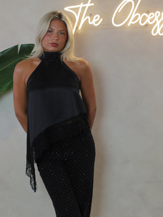 ARIANA BLACK LACE ASYMMETRIC TOP