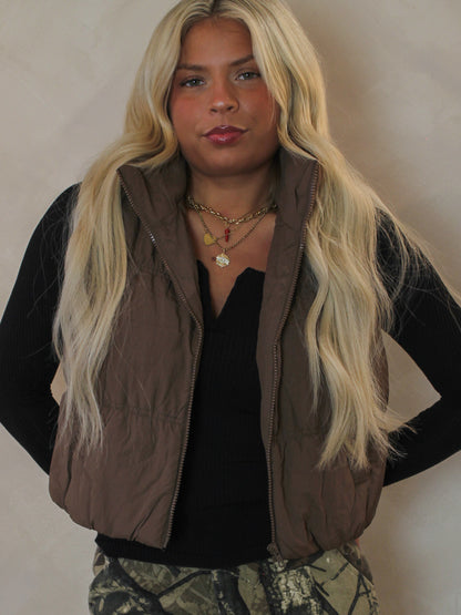 Brown puffer vest outfit for girls 