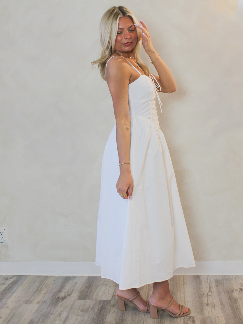 Fit & Flare Midi Dress with Corset Style Bodice