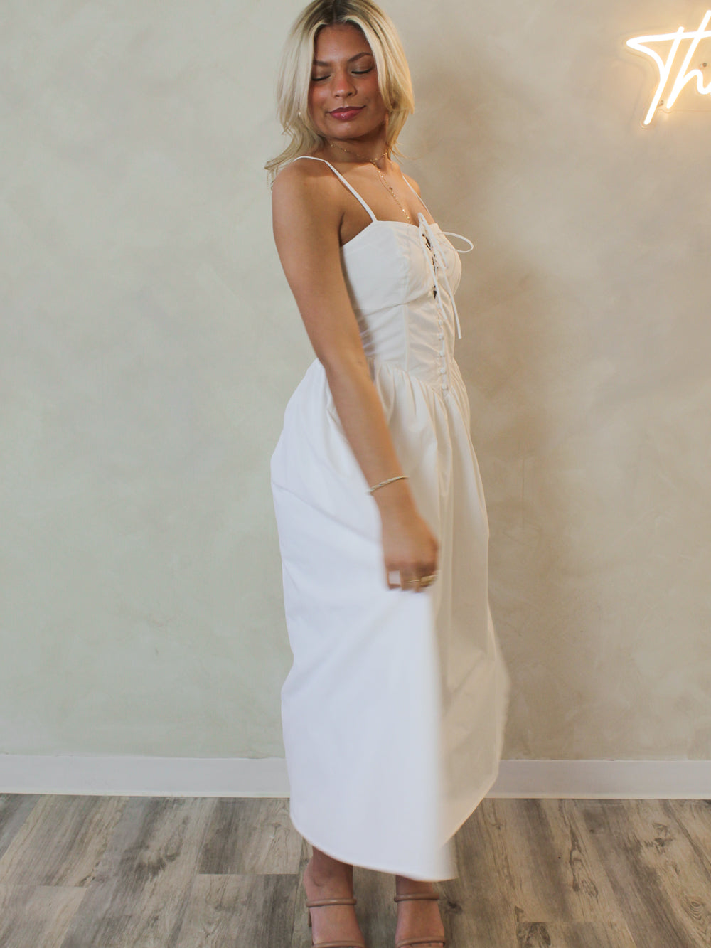 White Flared Midi Dress 