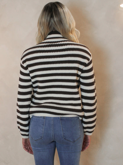 CREAM IN MY COFFEE STRIPE ZIP UP CARDIGAN