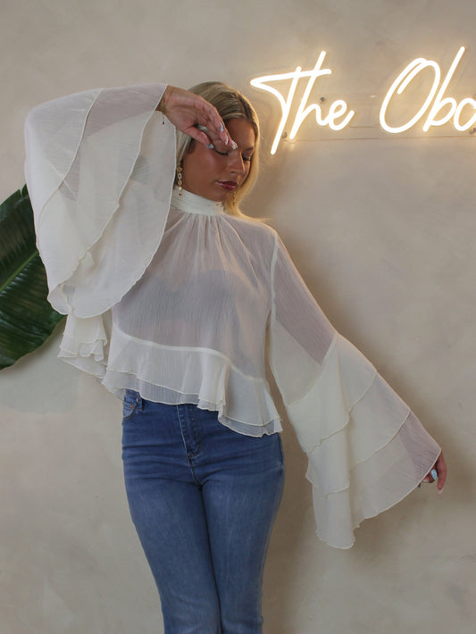 DREAM ON SHEER RUFFLE TOP