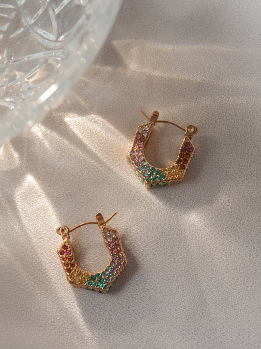 Rainbow CZ Geo Hoop Earring