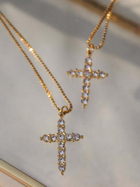Gold Cross CZ Sparkle Necklace 