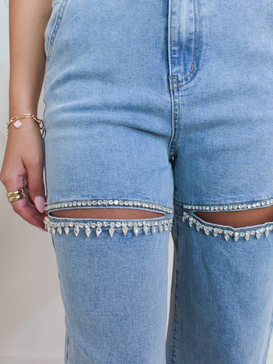 Wide Leg denim with crystal split detail