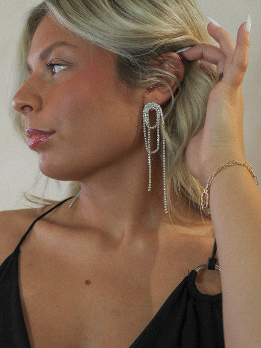 Silver Lasso Crystal Earrings perfect for weddings, date nights and days you need to stun