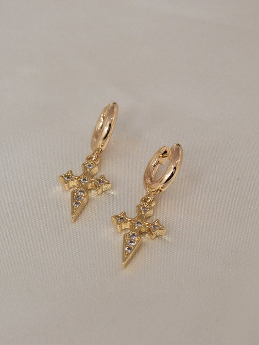 Gold Huggie Cross Earrings