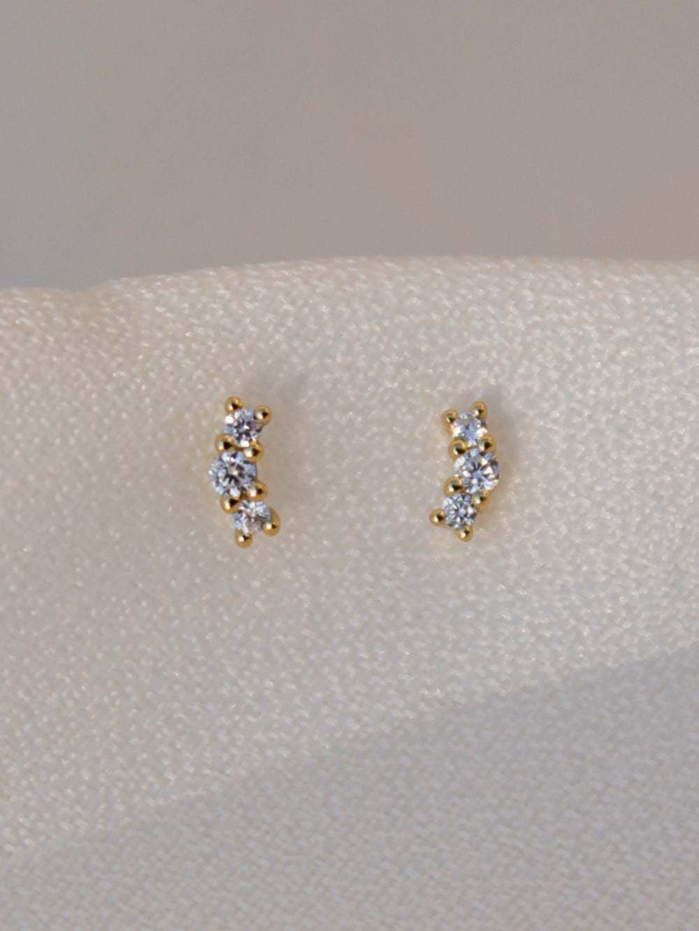 Teeny Gold Stud Earrings with Cubic Zirconia Accents 