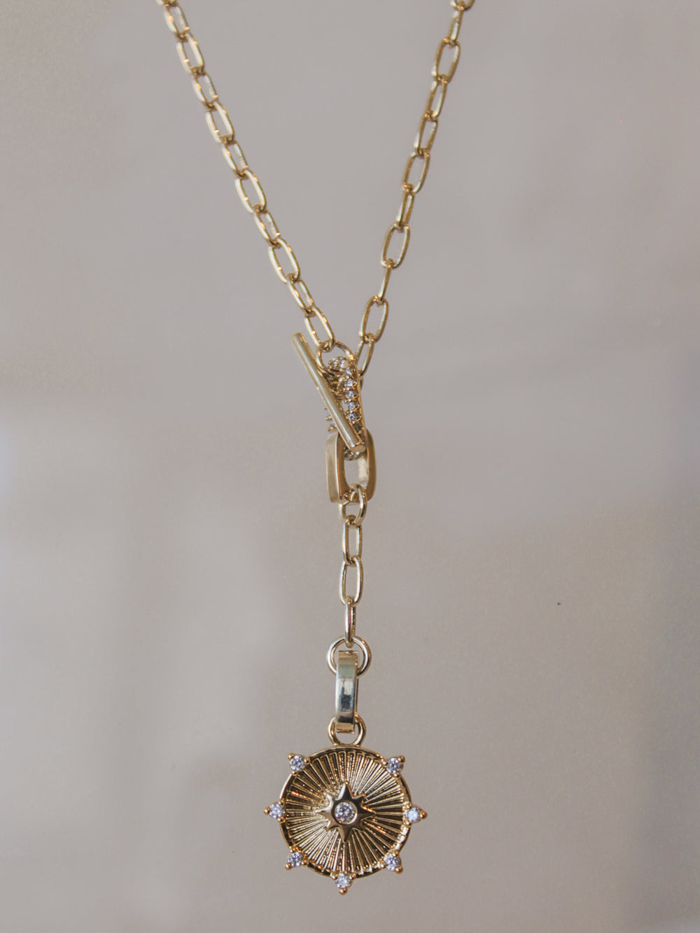 Gold Coin Lariat Necklace 
