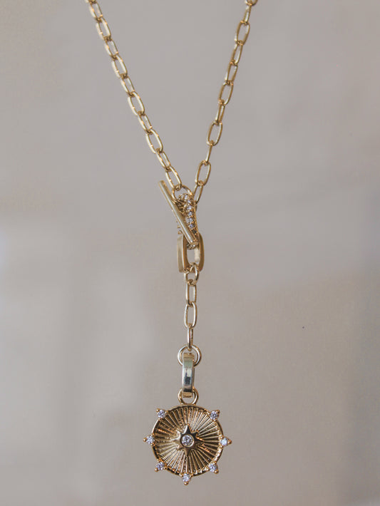 Gold Coin Lariat Necklace 
