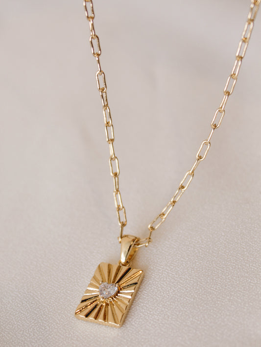 Gold Heart Card Charm Necklace 
