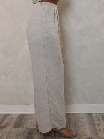 wide leg linen trousers for women - side view