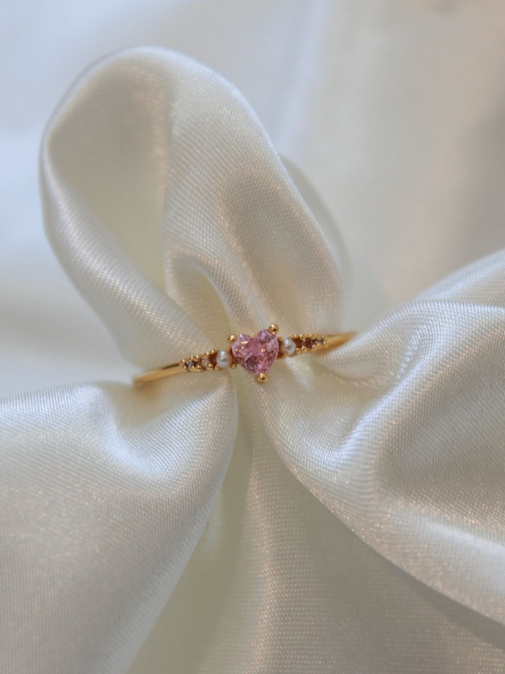 Delicate heart shaped stone ring for women
