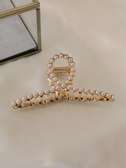 Women's gold claw clip with pearl accents 