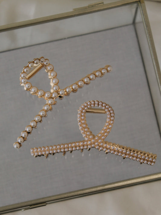 Gold hair claw clips with pearl accents 